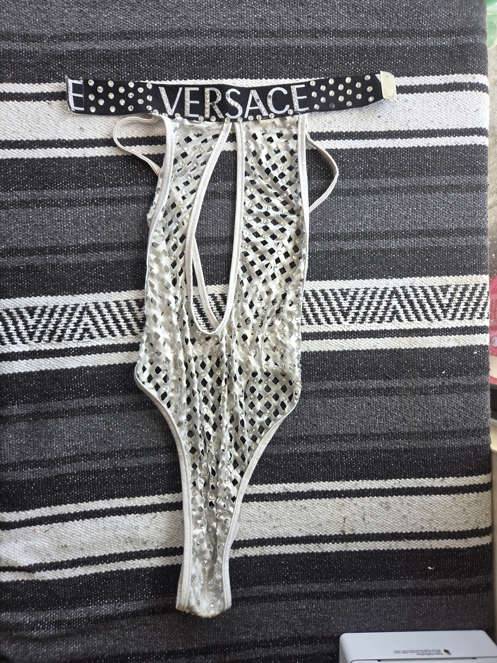 Versace Silver Crystal Mesh Bodysuit